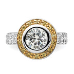 Sterling Silver & Gold-tone Vermeil Polished Yellow & Clear Cubic Zirconi Circle Ring