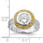 Sterling Silver & Gold-tone Vermeil Polished Yellow & Clear Cubic Zirconi Circle Ring