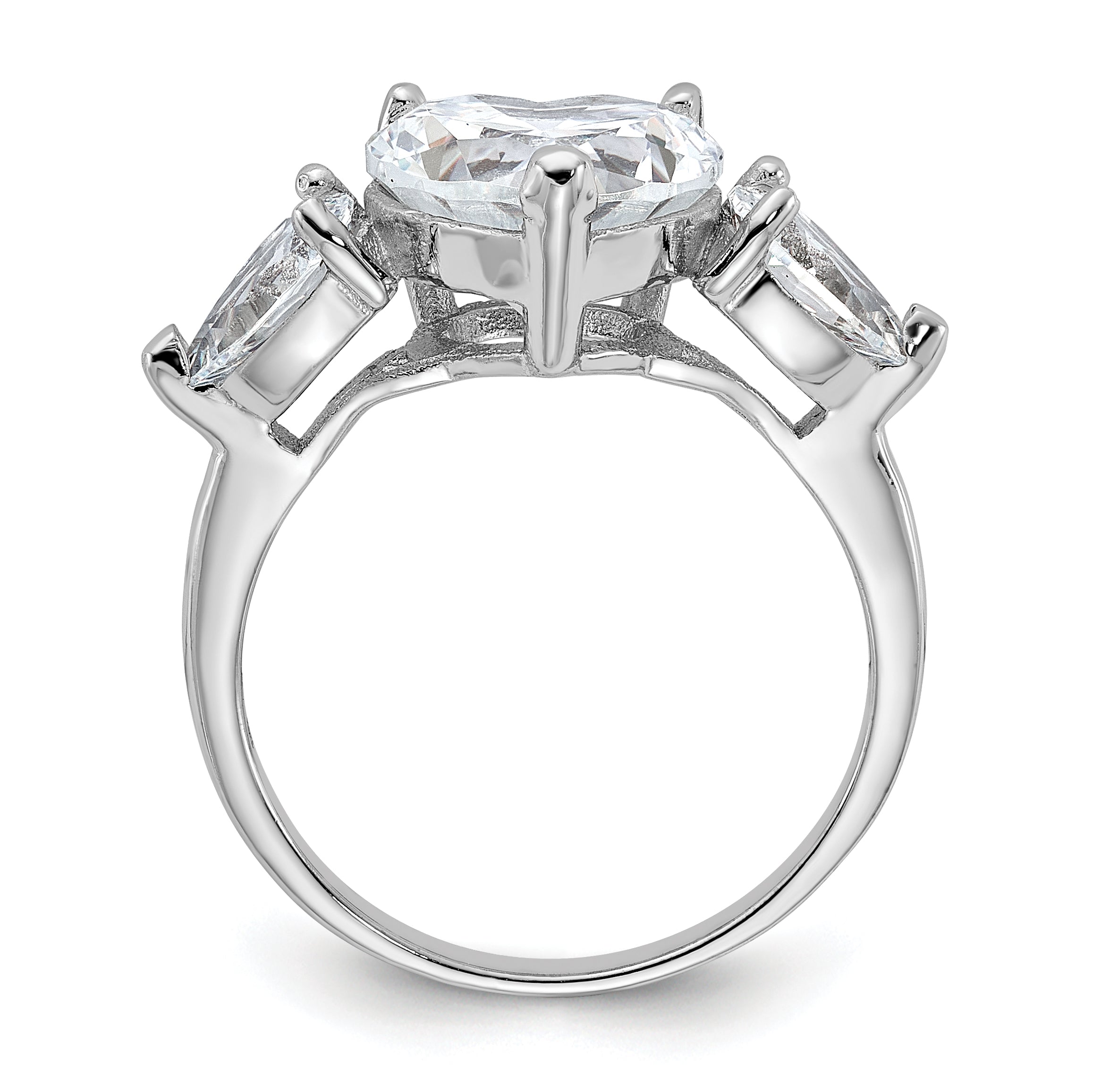 Sterling Silver Rhodium-plated Heart Shape Center CZ 3-Stone Ring Secondary image