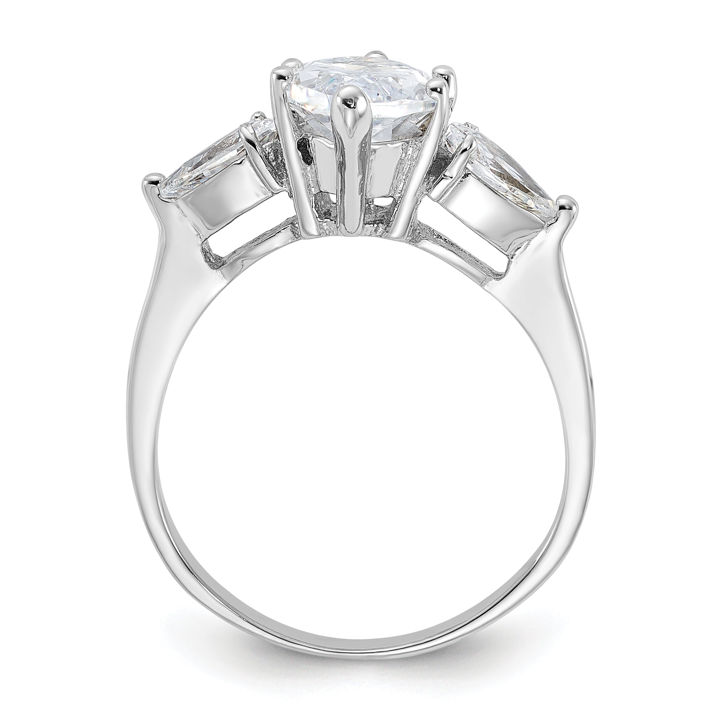 Sterling Silver Rhodium-plated Marquise Center CZ Ring Secondary image