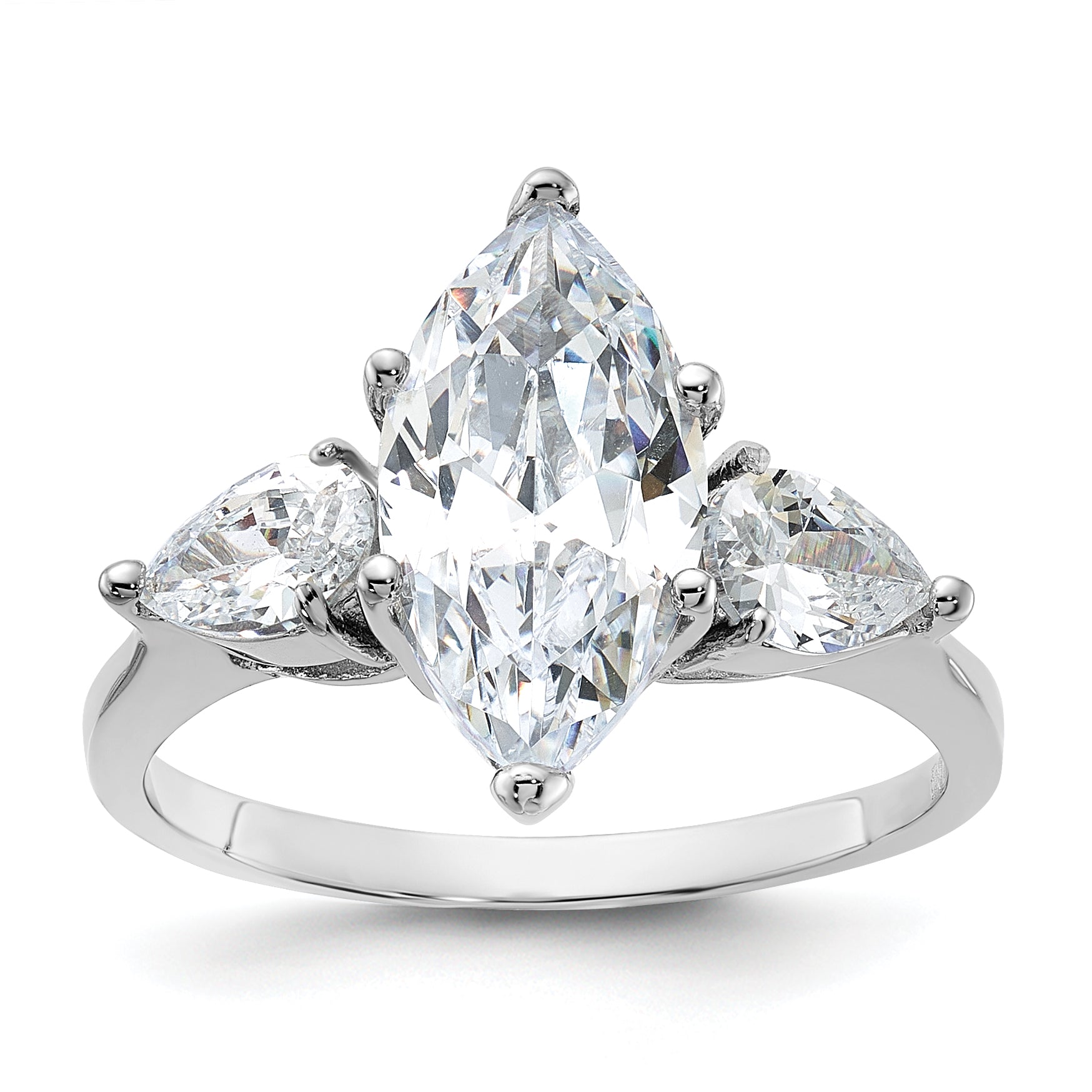 Sterling Silver Rhodium-plated Marquise Center CZ Ring Main image