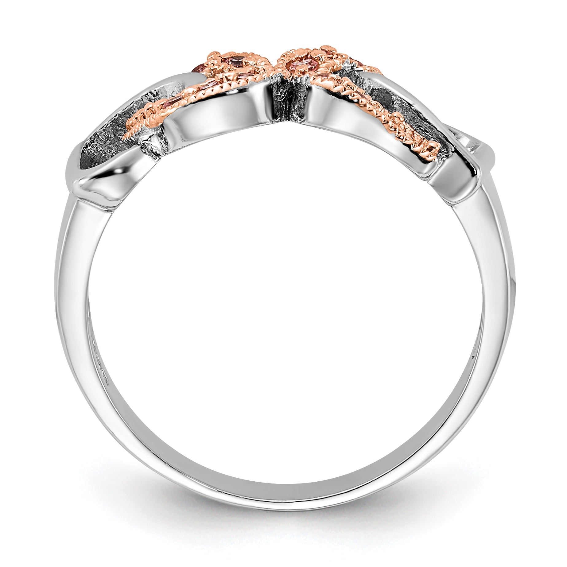 Sterling Silver & Rose-tone Vermeil Polished Pink CZ Heart Ring Secondary image