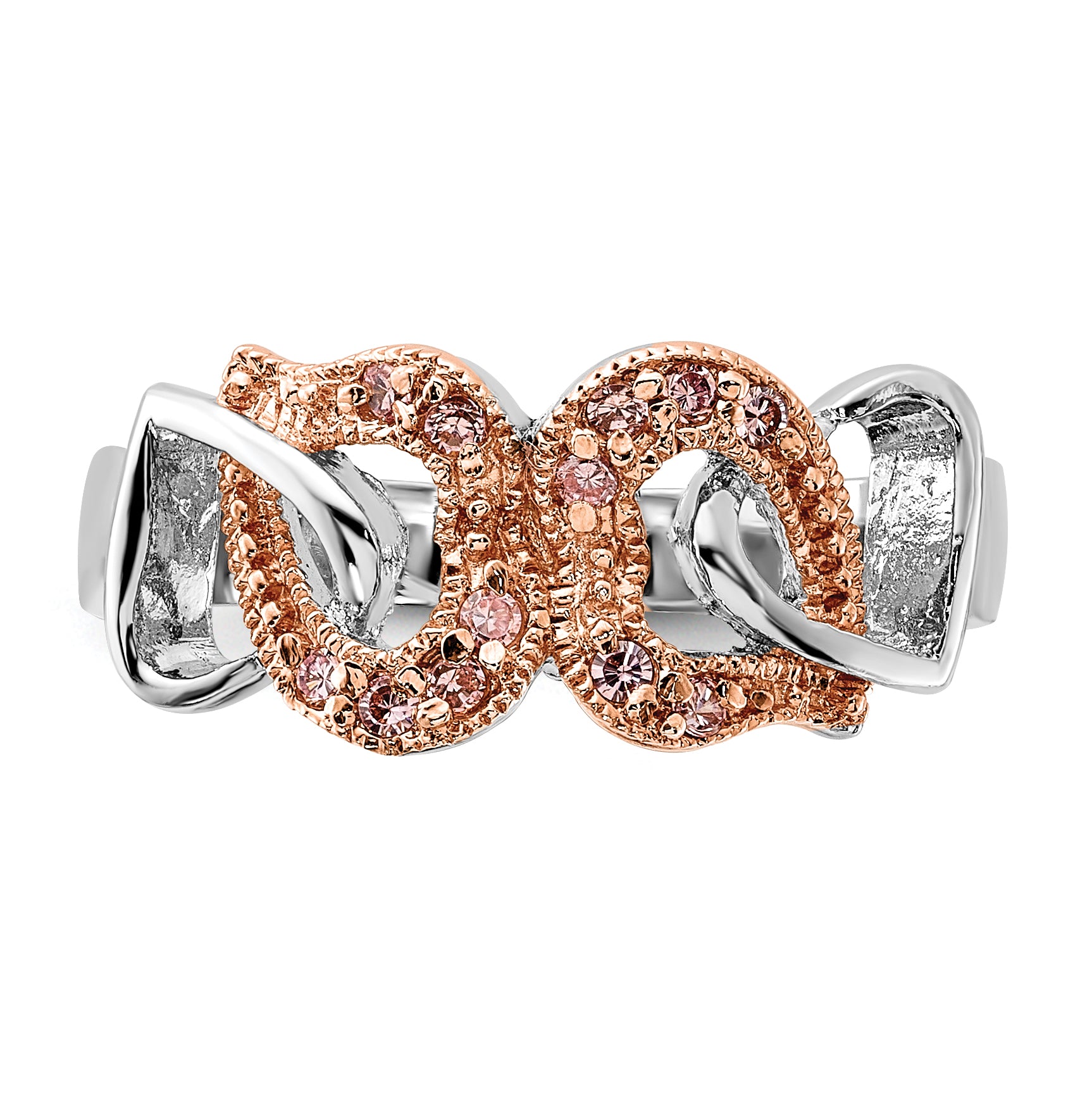 Sterling Silver & Rose-tone Vermeil Polished Pink CZ Heart Ring