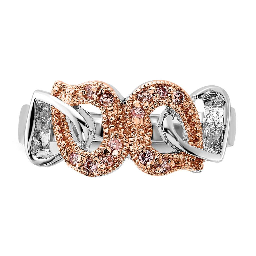 Sterling Silver & Rose-tone Vermeil Polished Pink CZ Heart Ring