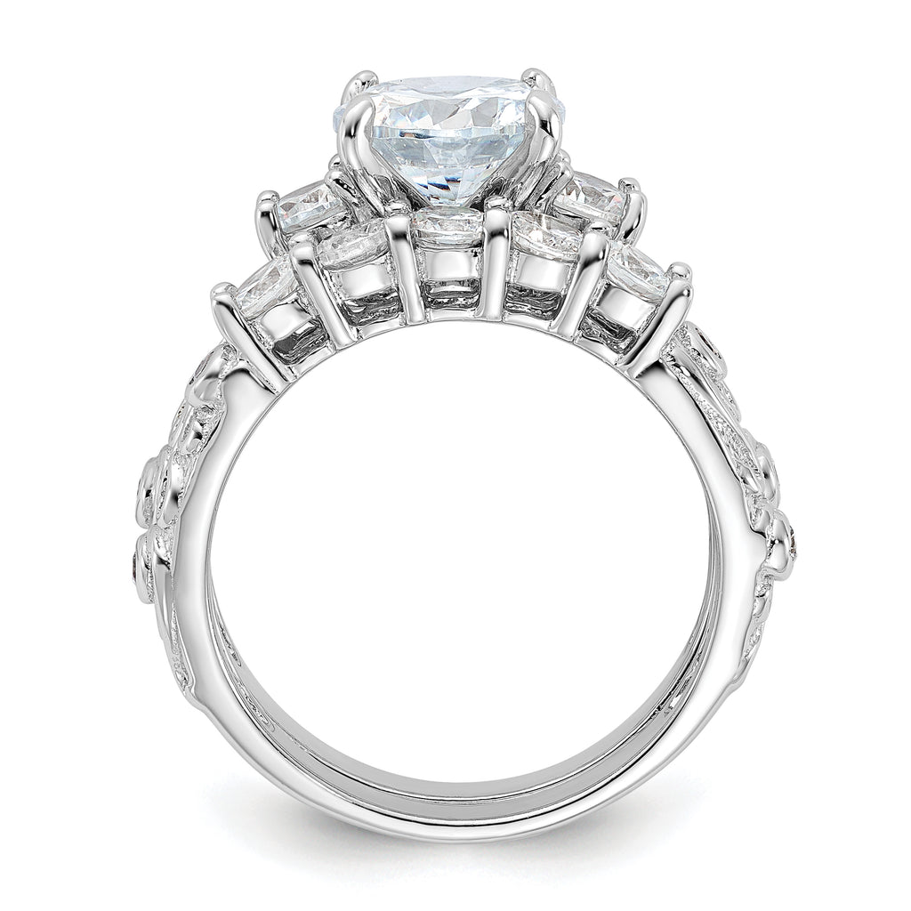 Sterling Silver Rhodium-Plated 2-piece Cubic Zirconi Wedding Ring
