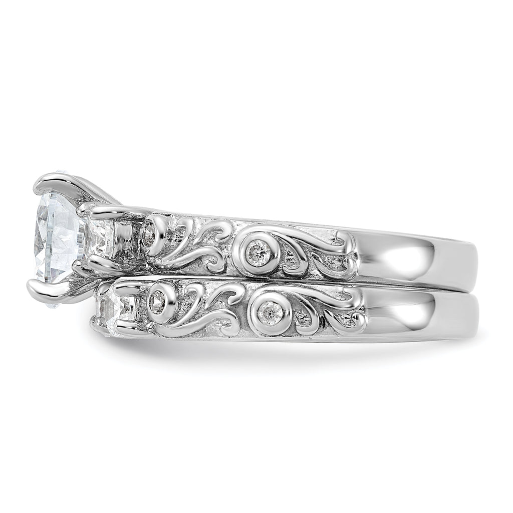 Sterling Silver Rhodium-Plated 2-piece Cubic Zirconi Wedding Ring