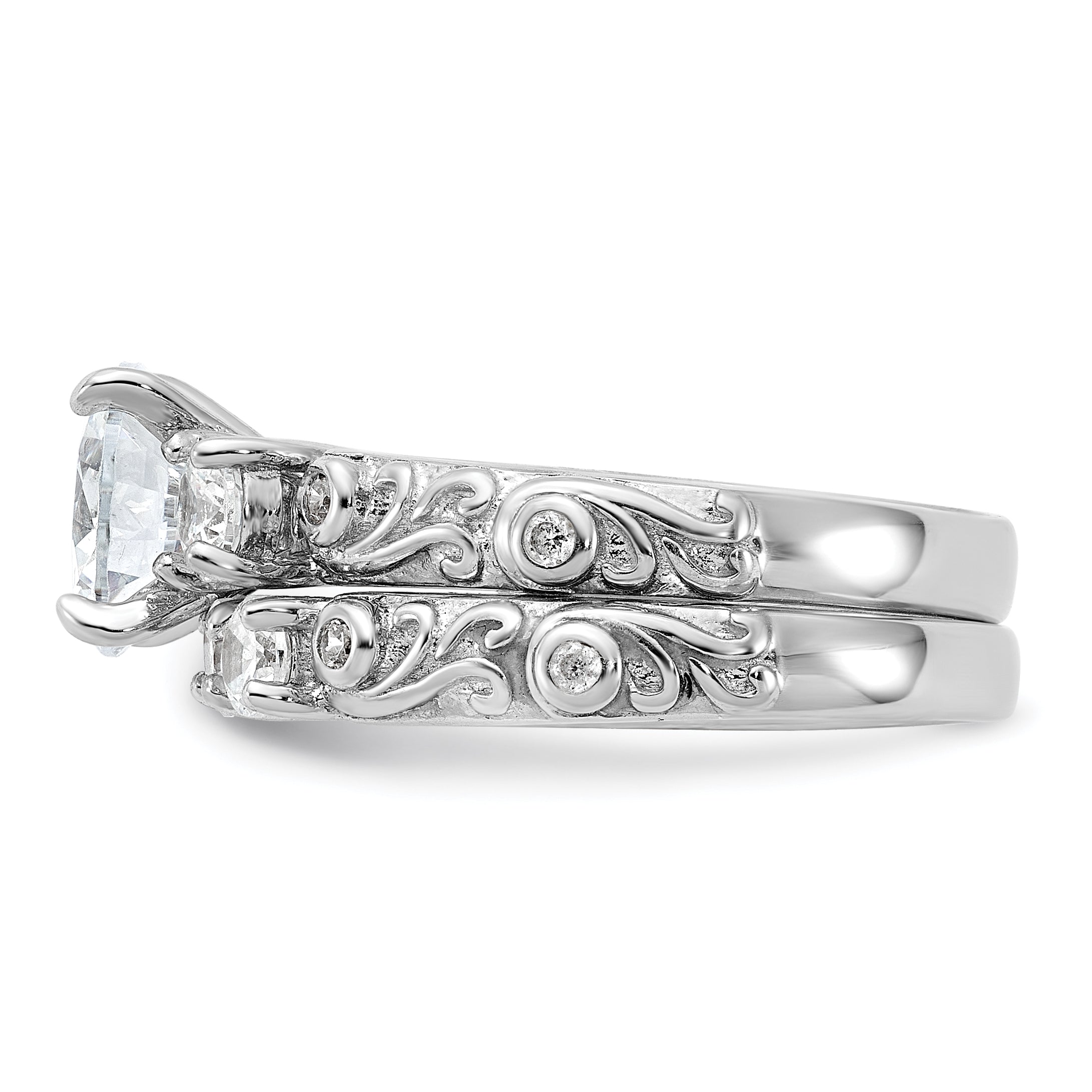 Sterling Silver Rhodium-Plated 2-piece Cubic Zirconi Wedding Ring