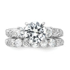 Sterling Silver Rhodium-Plated 2-piece Cubic Zirconi Wedding Ring