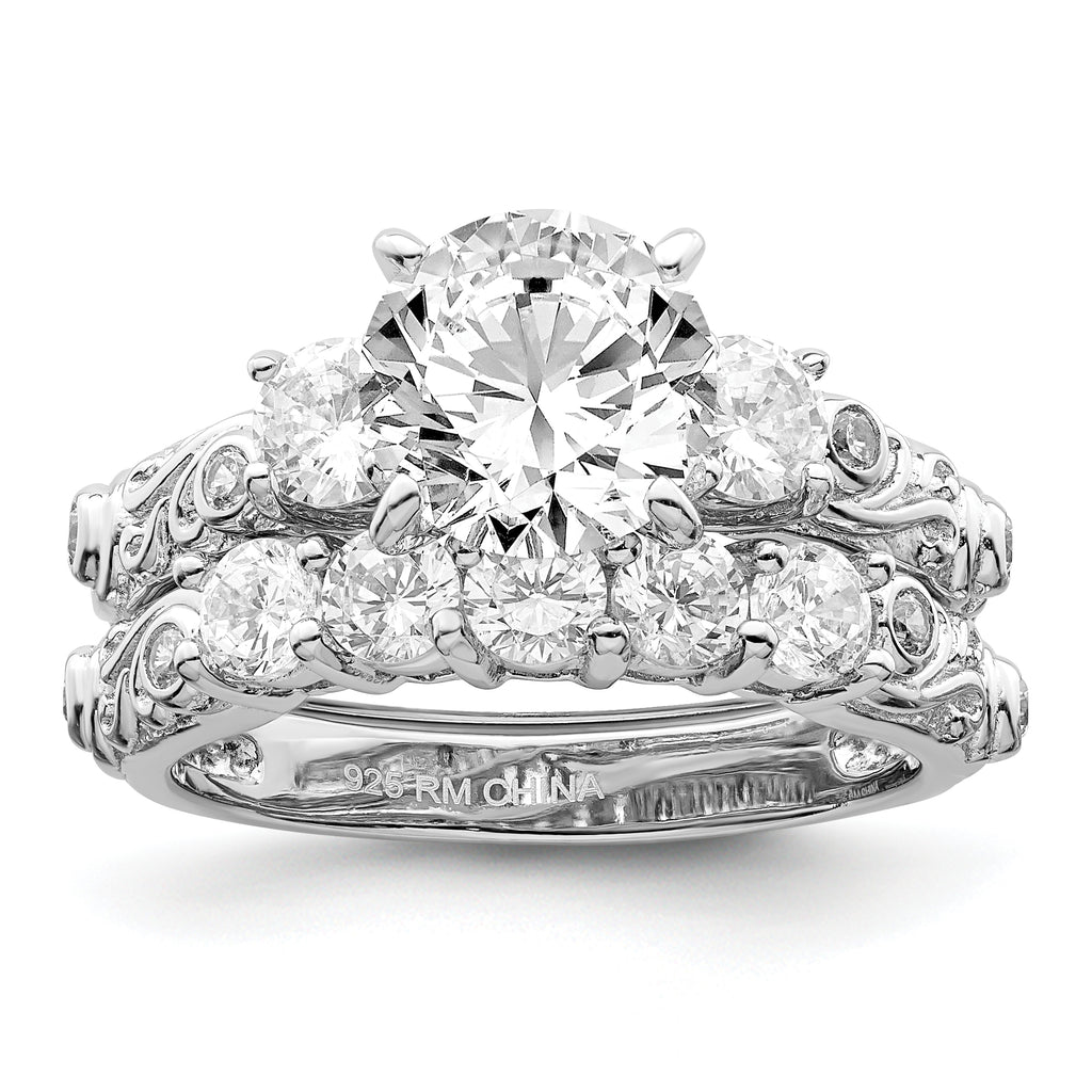 Sterling Silver Rhodium-Plated 2-piece Cubic Zirconi Wedding Ring
