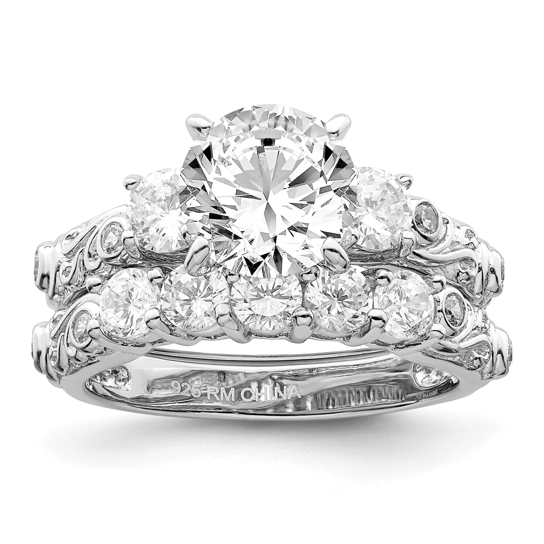 Sterling Silver Rhodium-Plated 2-piece Cubic Zirconi Wedding Ring