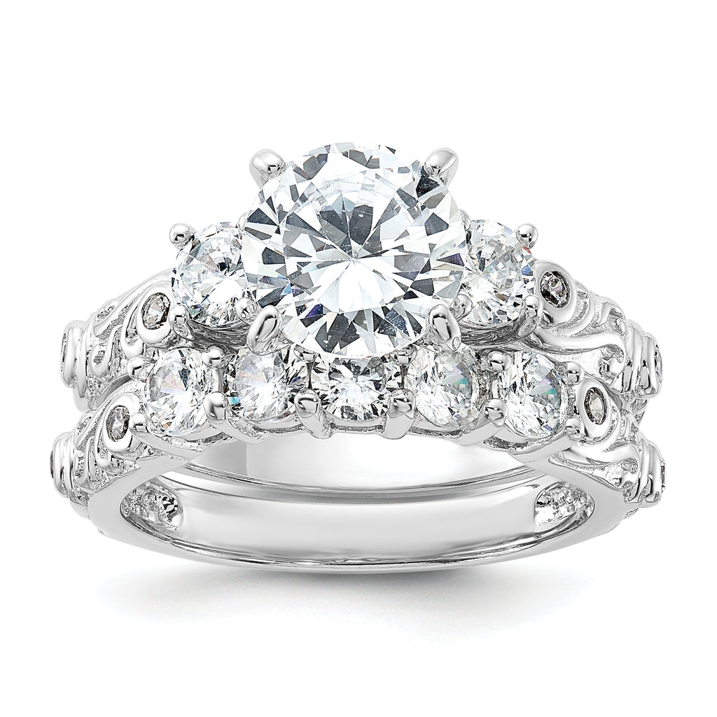 Sterling Silver Rhodium-Plated 2-piece Cubic Zirconi Wedding Ring