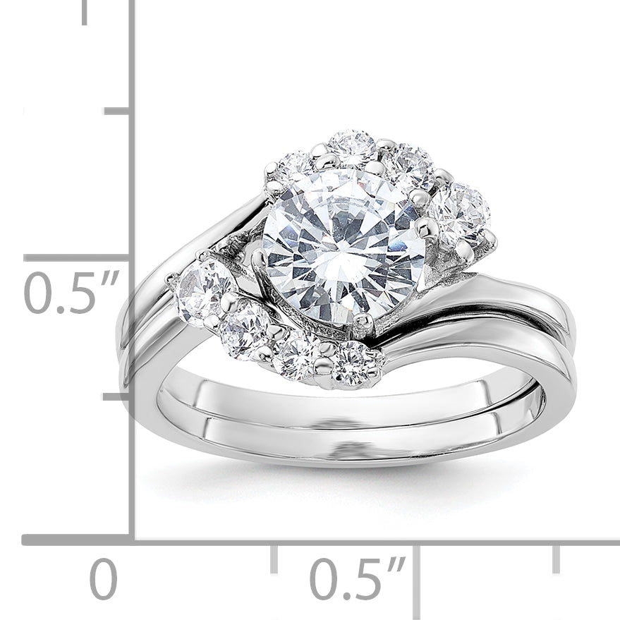 Sterling Silver Rhodium-plated 2-piece CZ Wedding Ring Set Secondary image