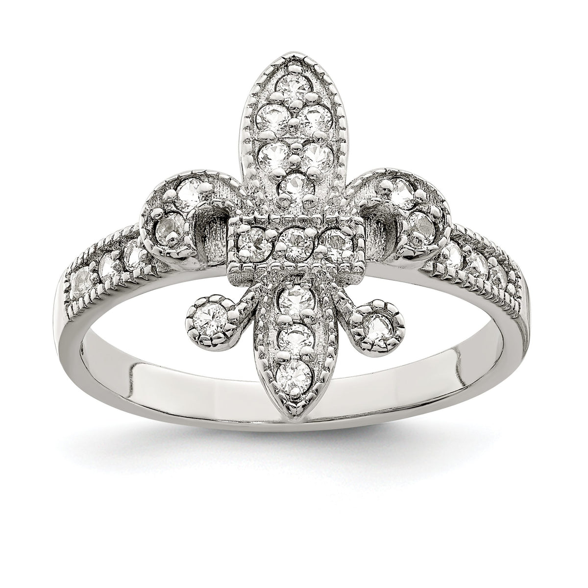 Sterling Silver Rhodium-plated CZ Fleur-de-lis Ring, Size 6 - Sophia Jewelers Main image