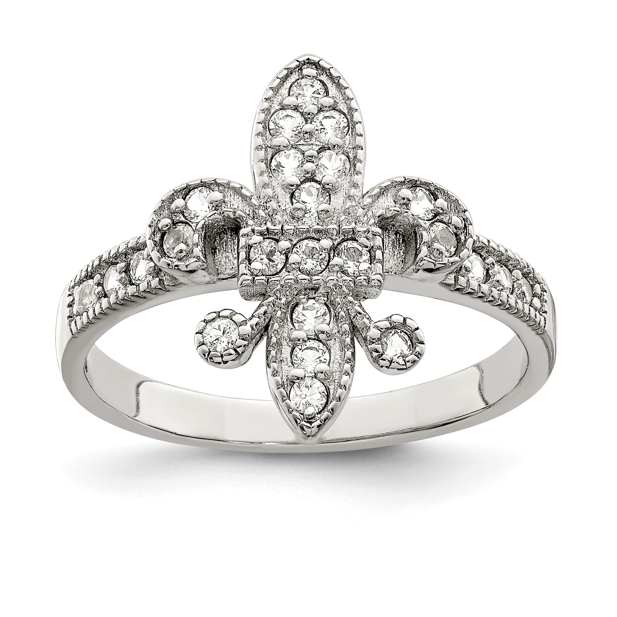Sterling Silver Rhodium-plated CZ Fleur-de-lis Ring Main image