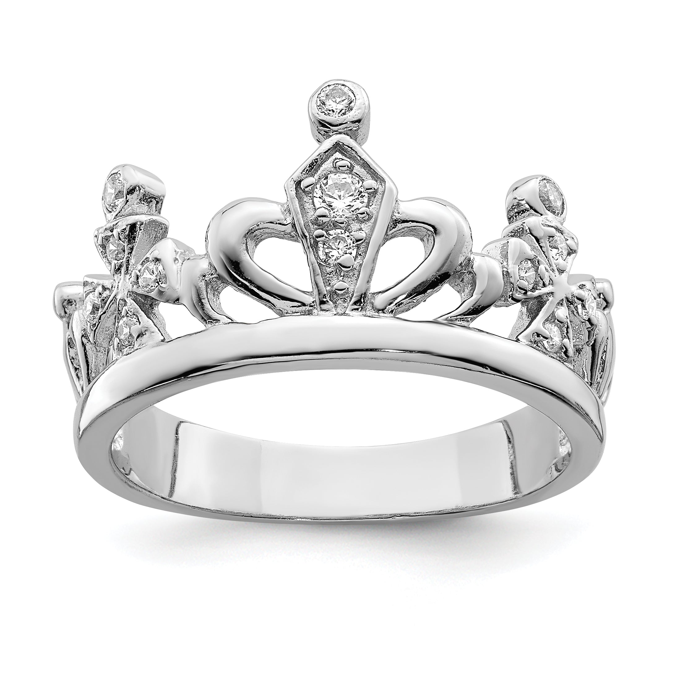 Sterling Silver Rhodium-plated CZ Crown Ring Main image