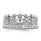 Sterling Silver Rhodium-plated Fleur-de-lis Crown CZ Ring