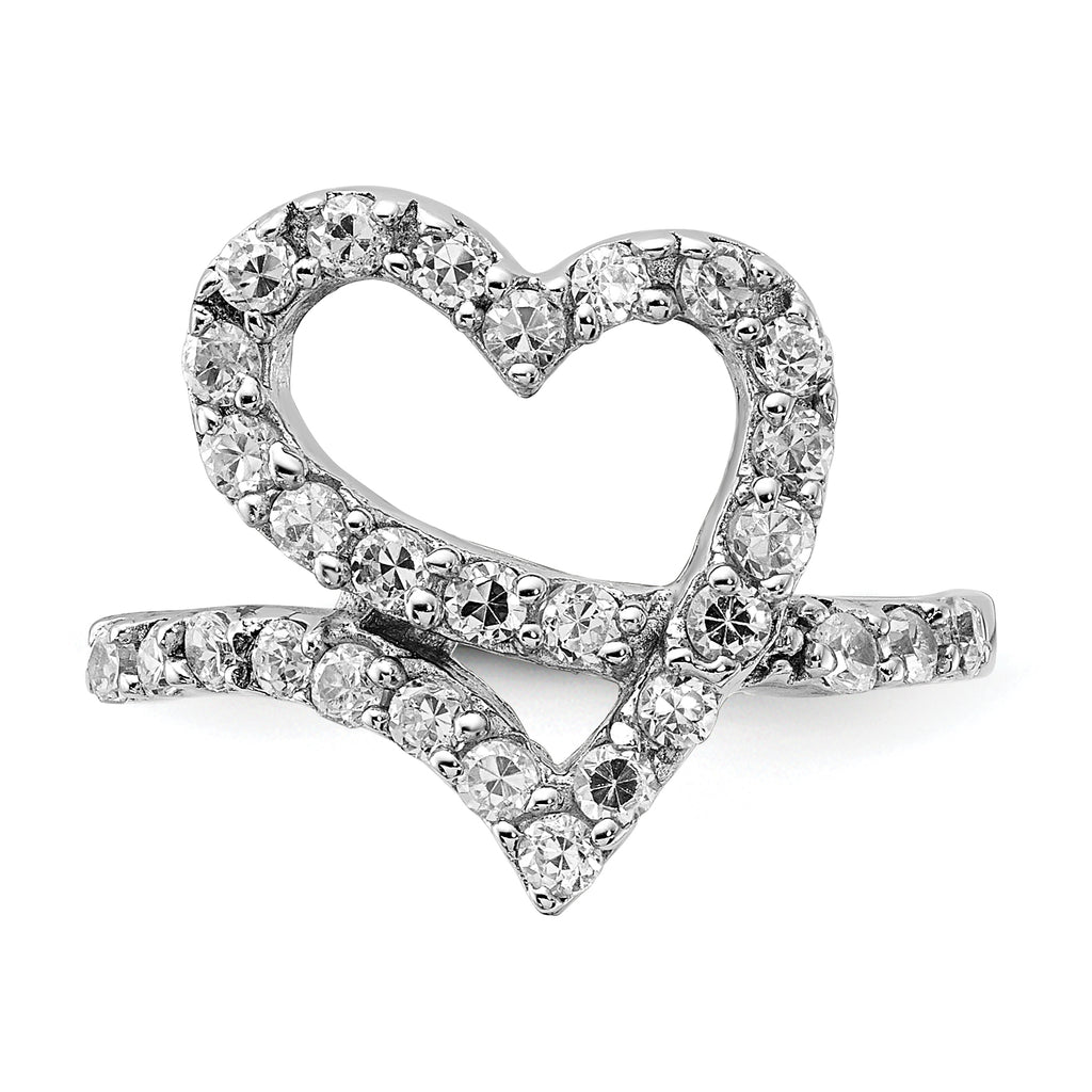 Sterling Silver Polished CZ Open Heart Ring