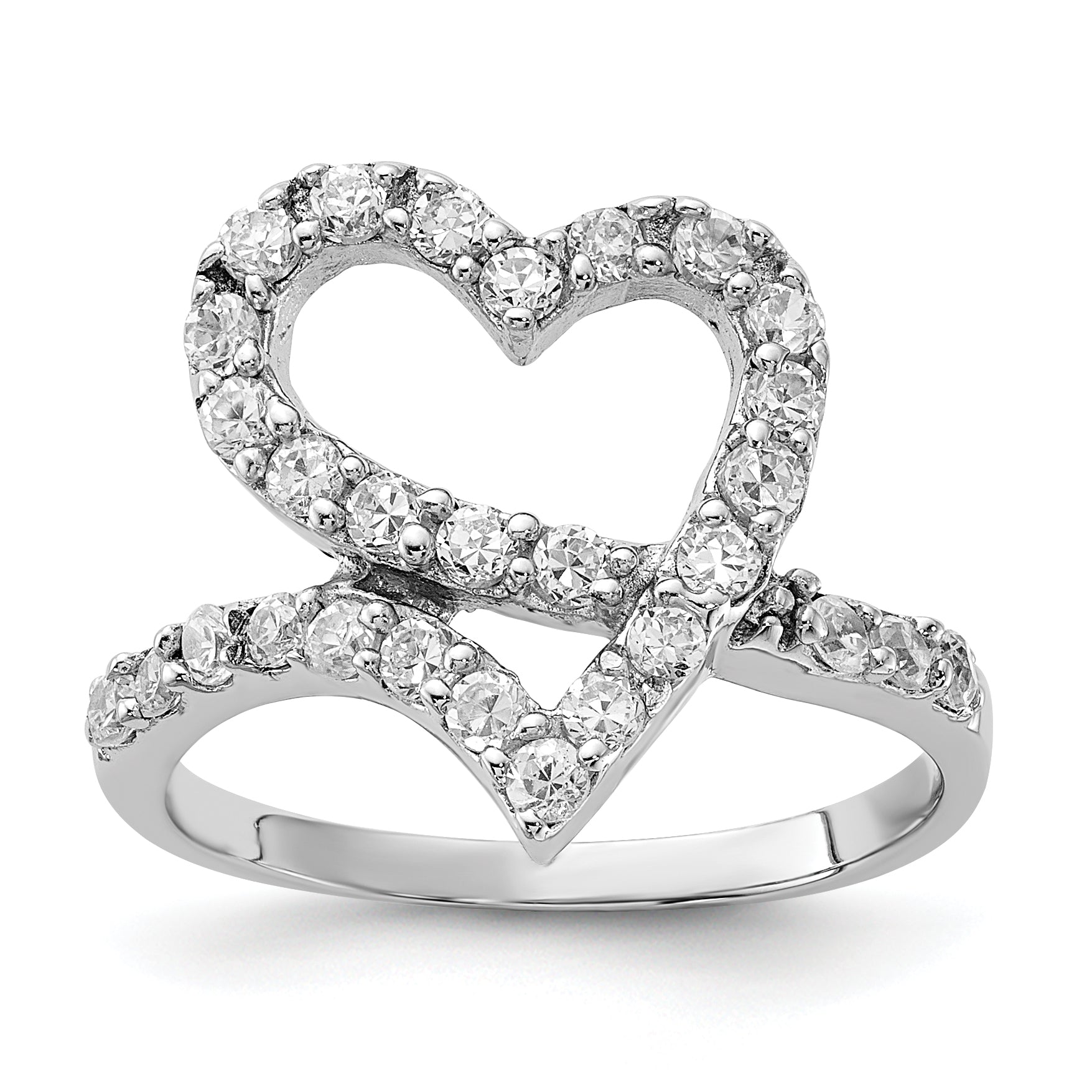 Sterling Silver Polished CZ Open Heart Ring Main image