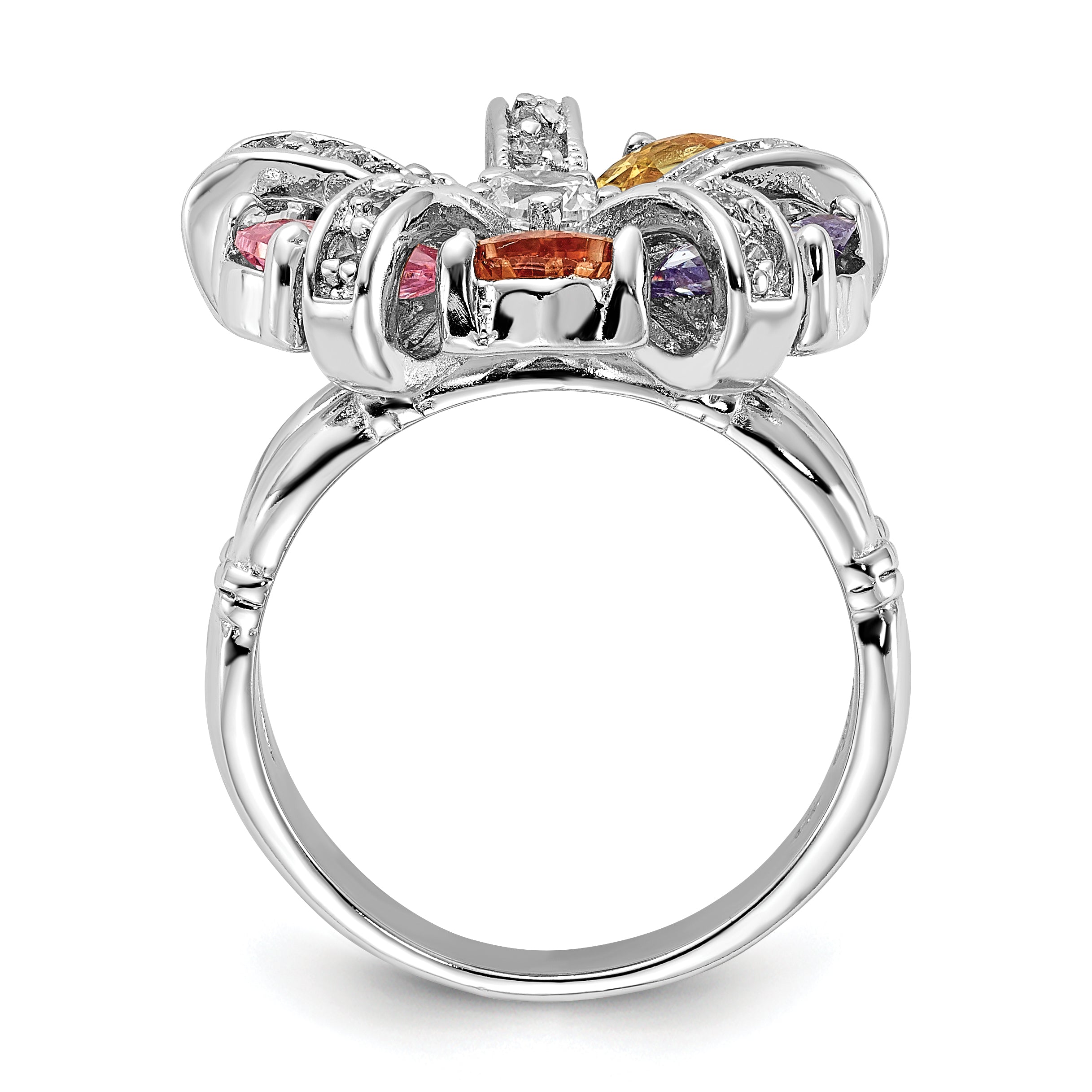Sterling Silver Polished Multi-color CZ Floral Ring Secondary image
