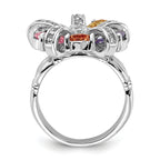 Sterling Silver Polished Multi-color CZ Floral Ring