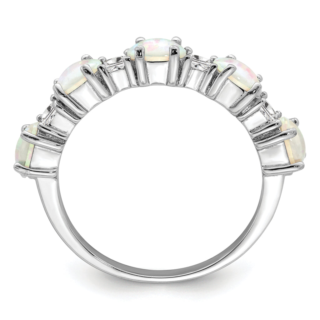 Sterling Silver Rhodium-Plated Lab Created Opal and Cubic Zirconi Ring