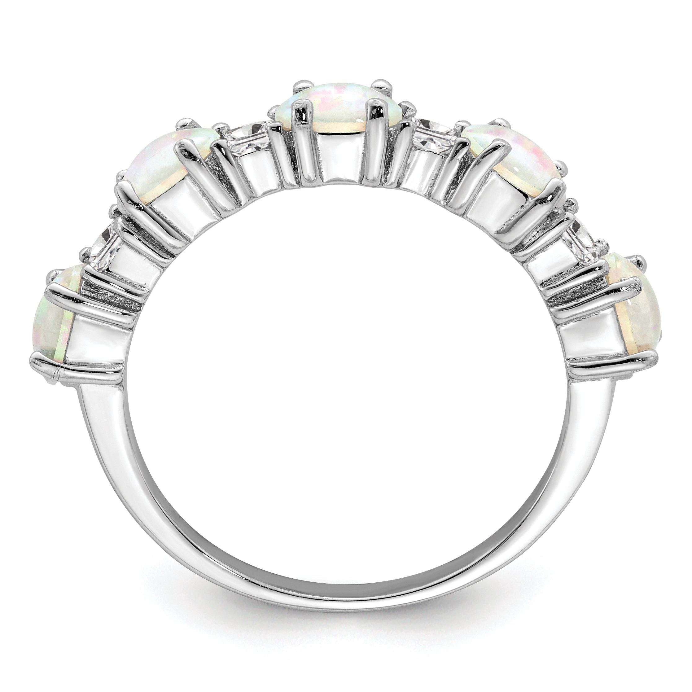 Sterling Silver Rhodium-Plated Lab Created Opal and Cubic Zirconi Ring