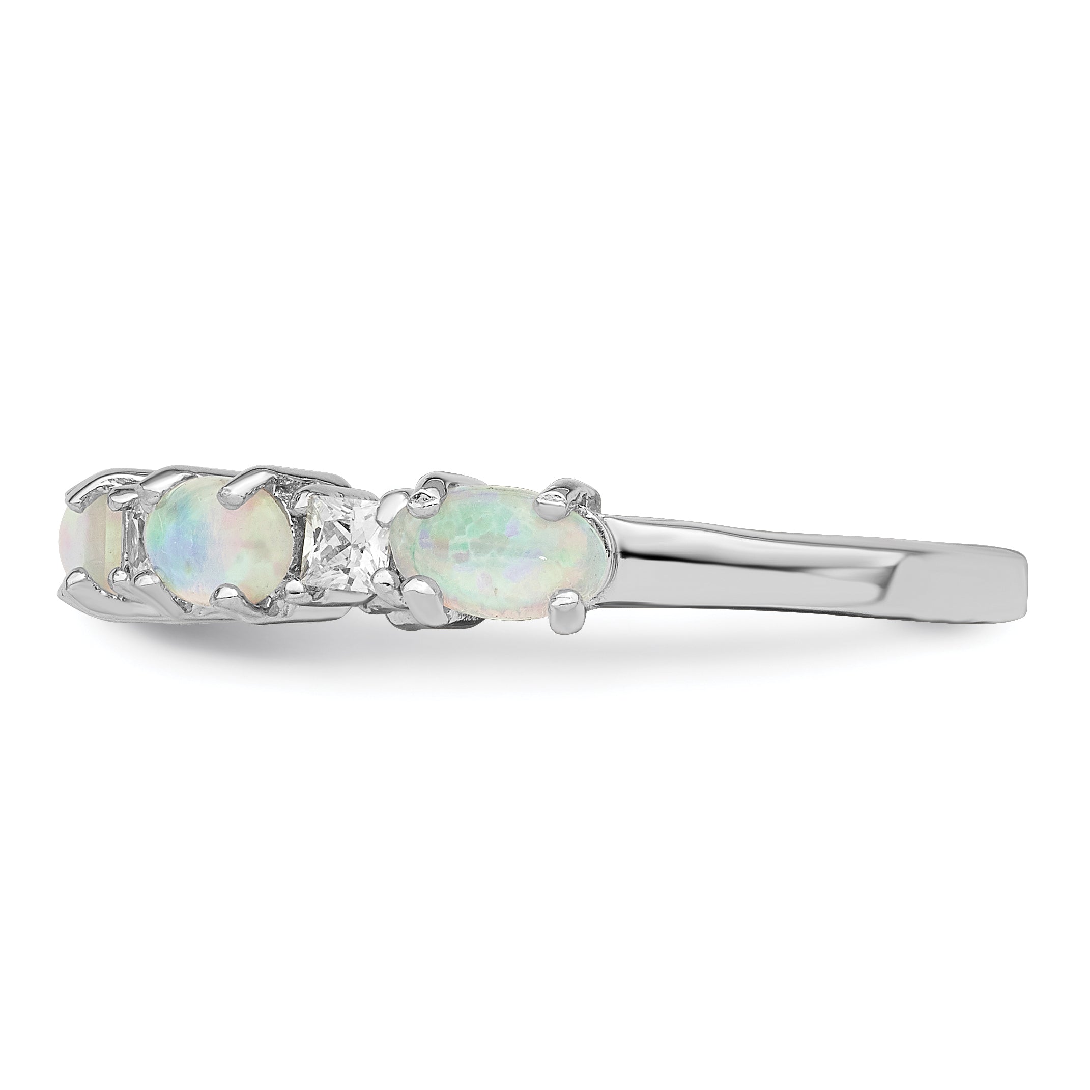 Sterling Silver Rhodium-Plated Lab Created Opal and Cubic Zirconi Ring