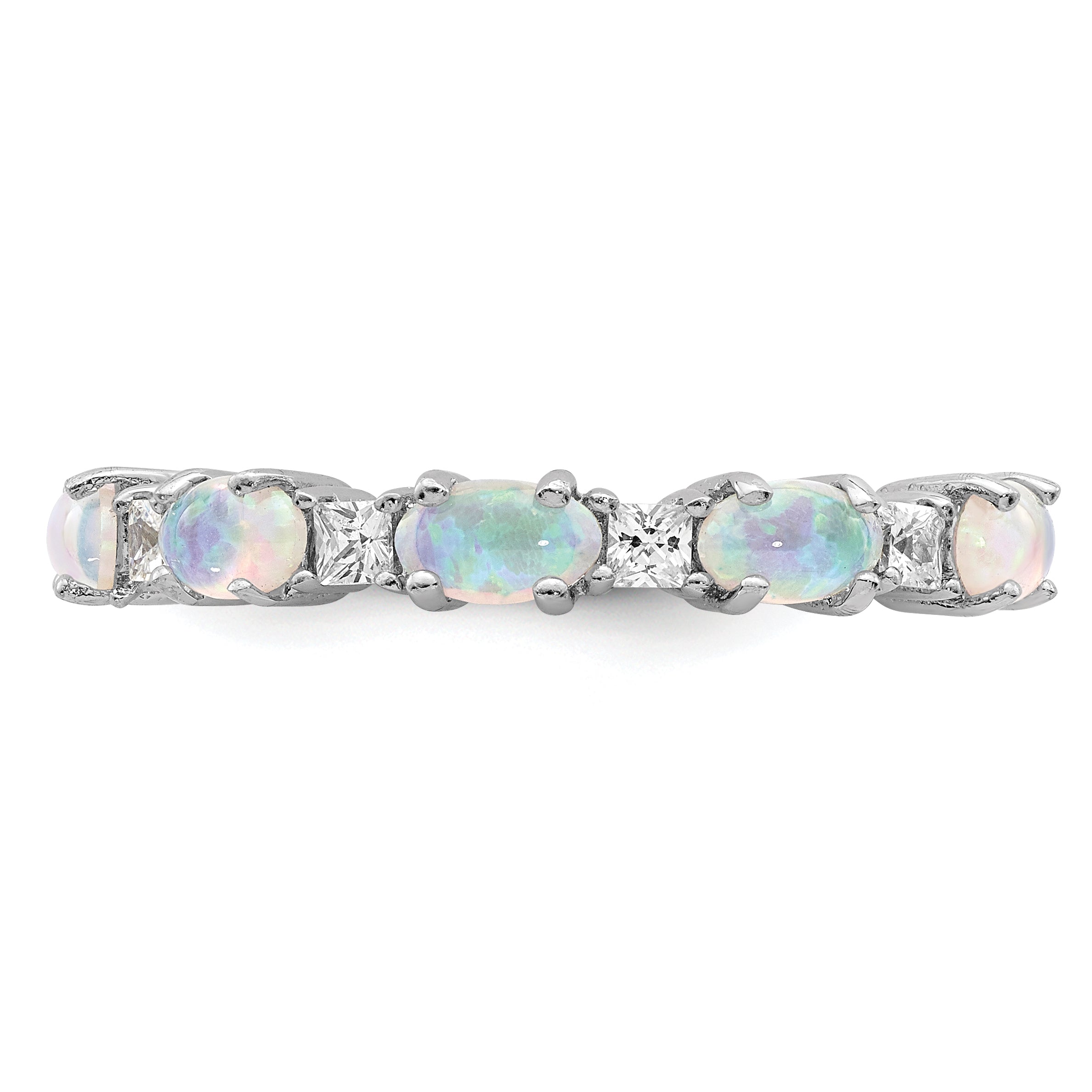 Sterling Silver Rhodium-Plated Lab Created Opal and Cubic Zirconi Ring