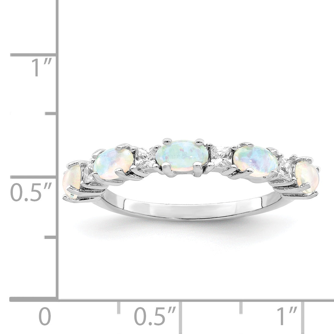 Sterling Silver Rhodium-Plated Lab Created Opal and Cubic Zirconi Ring