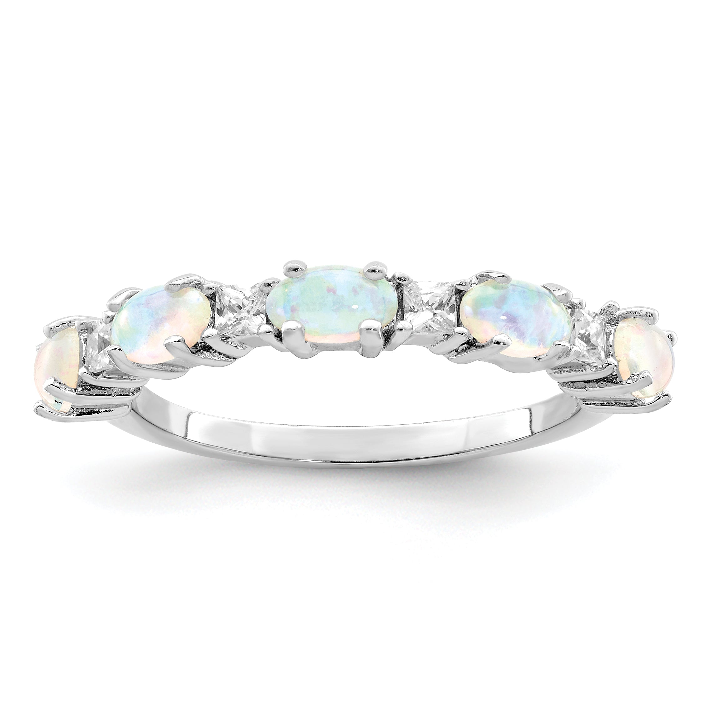 Sterling Silver Rhodium-Plated Lab Created Opal and Cubic Zirconi Ring Main image