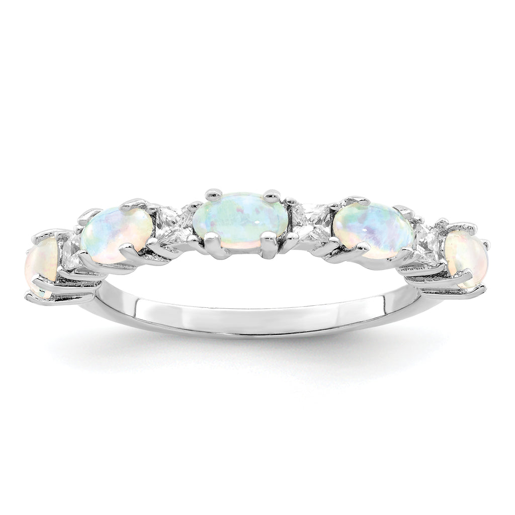 Sterling Silver Rhodium-Plated Lab Created Opal and Cubic Zirconi Ring