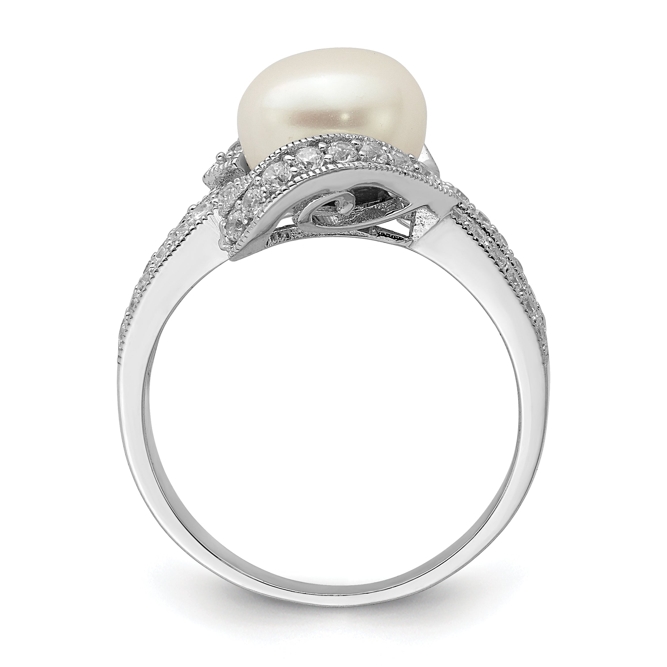 Sterling Silver Rhodium-plated Simulated Pearl and CZ Ring Secondary image