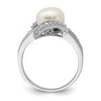 Sterling Silver Rhodium-plated Simulated Pearl and CZ Ring