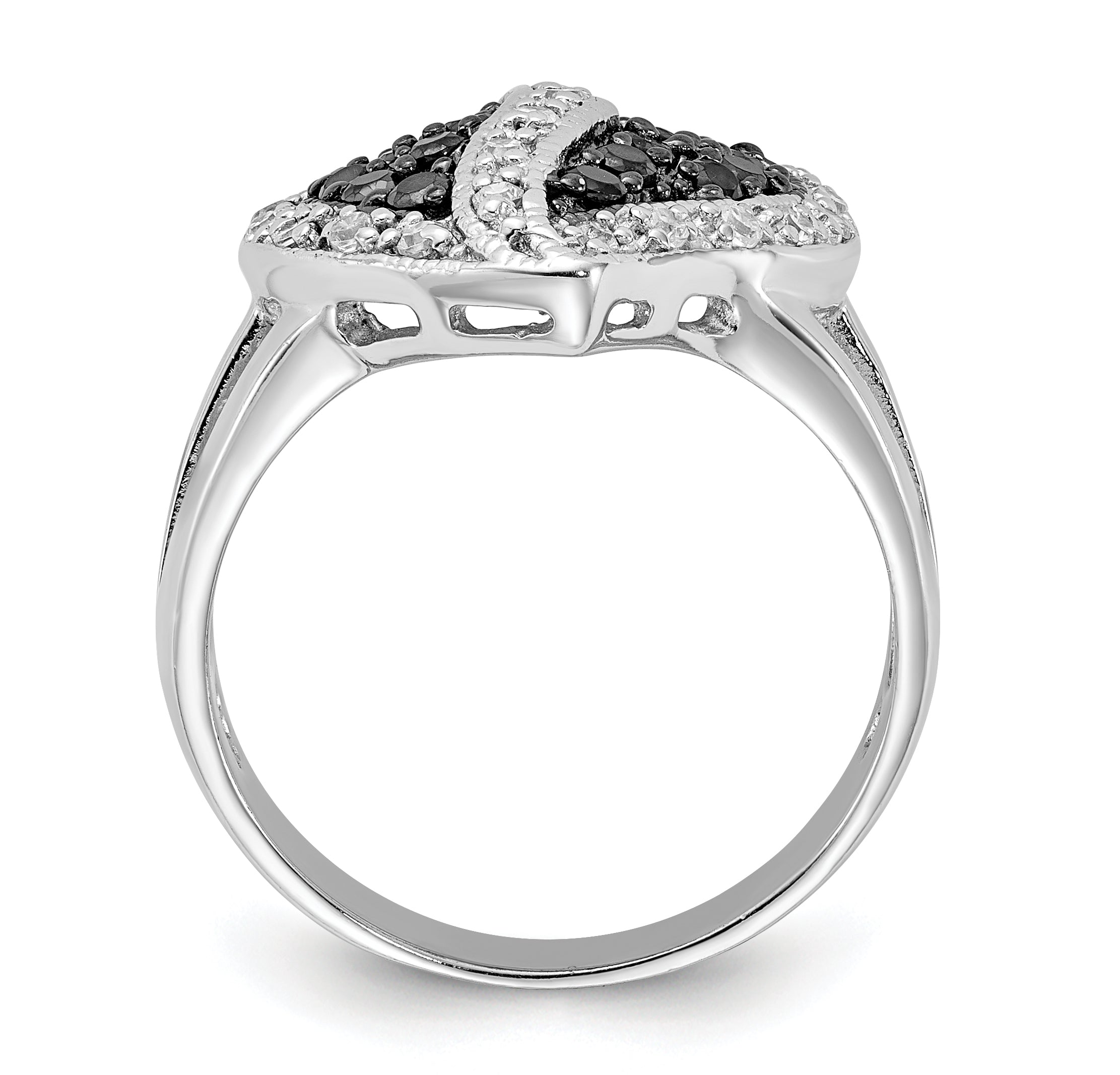 Sterling Silver Polished Black & Clear CZ Heart Ring Secondary image