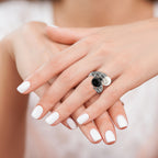 Sterling Silver Rhodium-plated Black and White Plastic Imitation Pearl Marcasite Ring