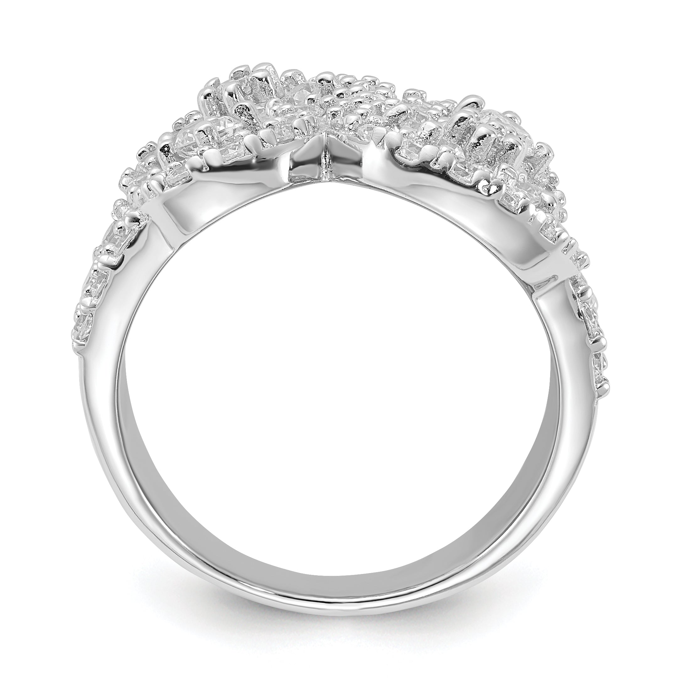 Sterling Silver Polished Floral CZ Ring Secondary image