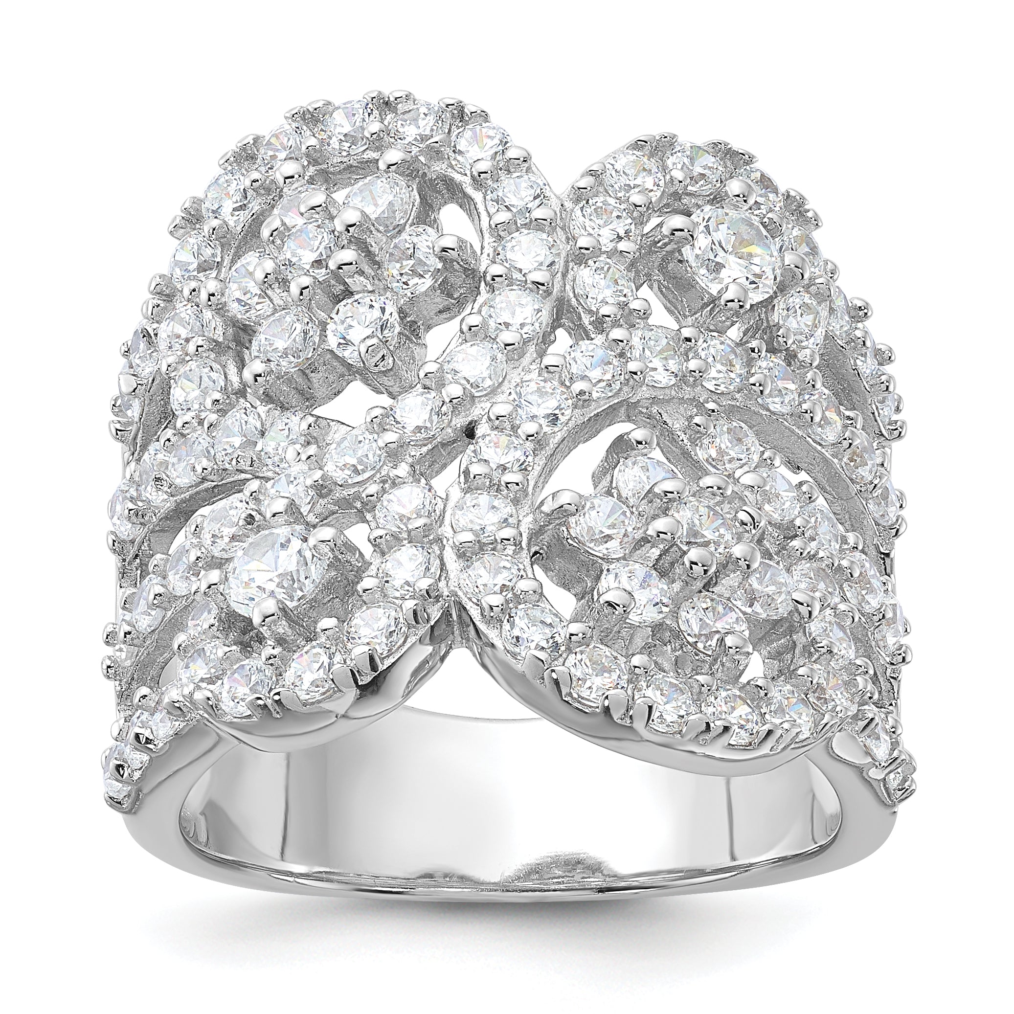 Sterling Silver Polished Floral CZ Ring Main image