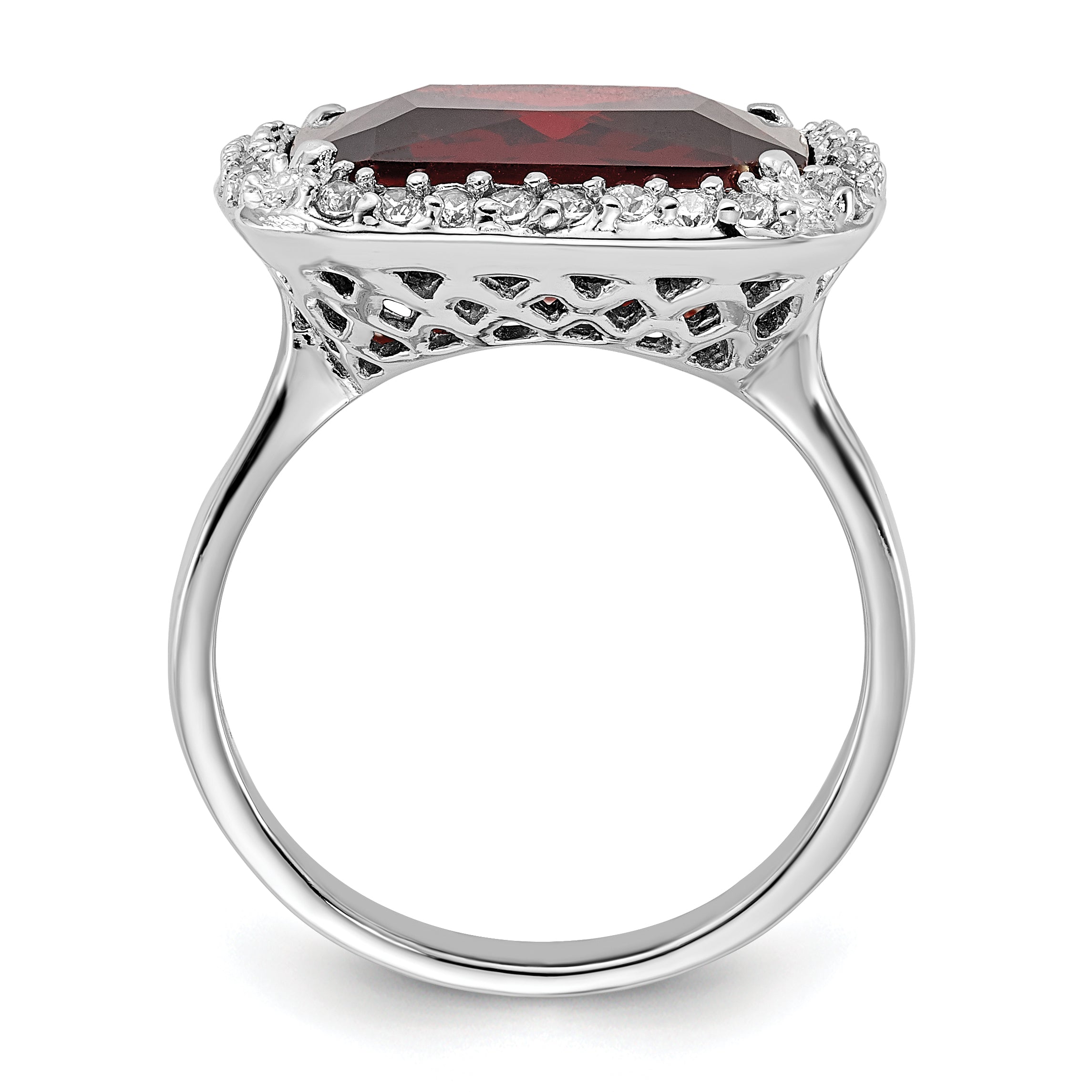 Sterling Silver Polished Red & Clear CZ Square Halo Ring Secondary image