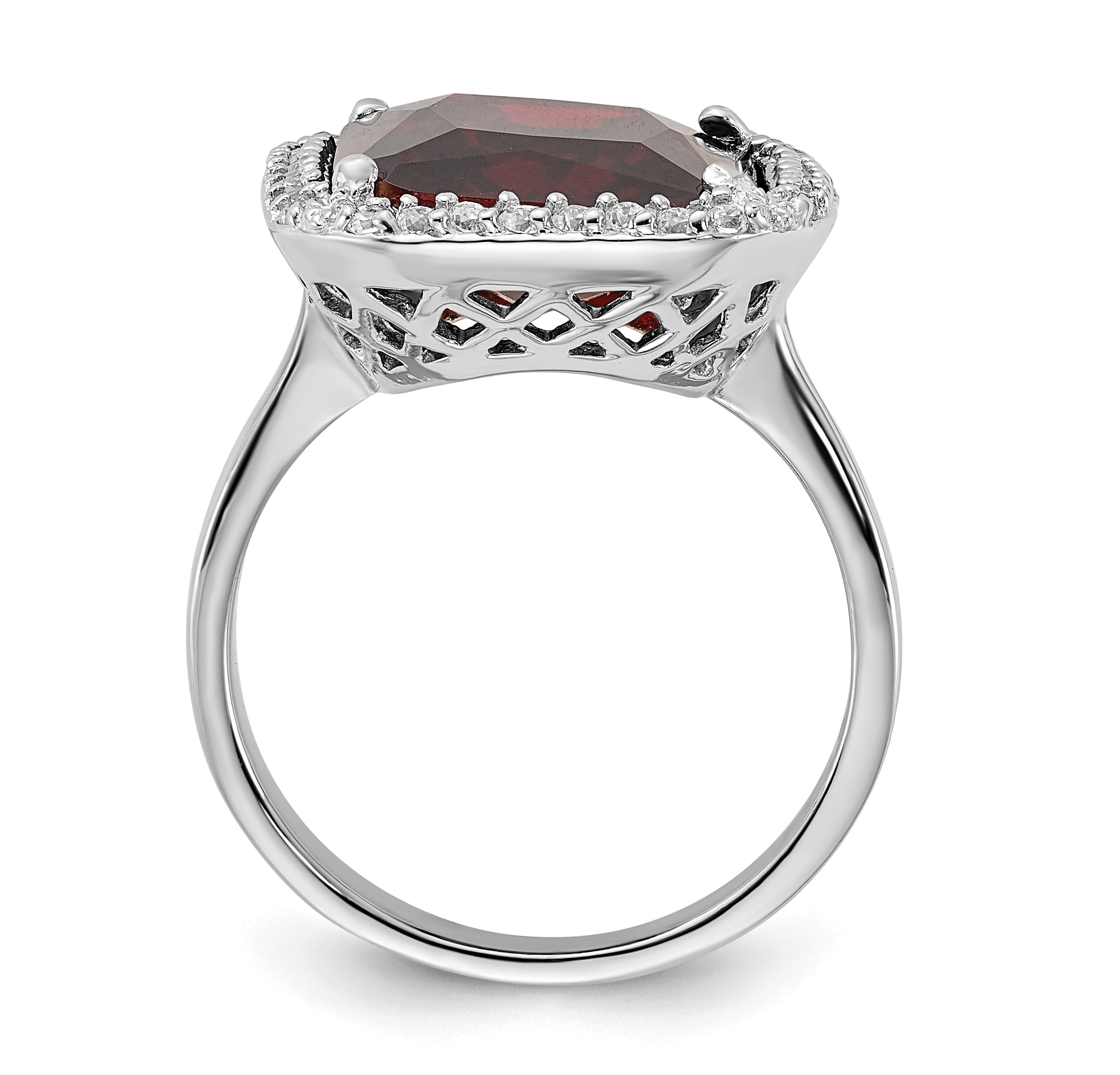 Sterling Silver Polished Red & Clear CZ Rectangle Halo Ring Secondary image