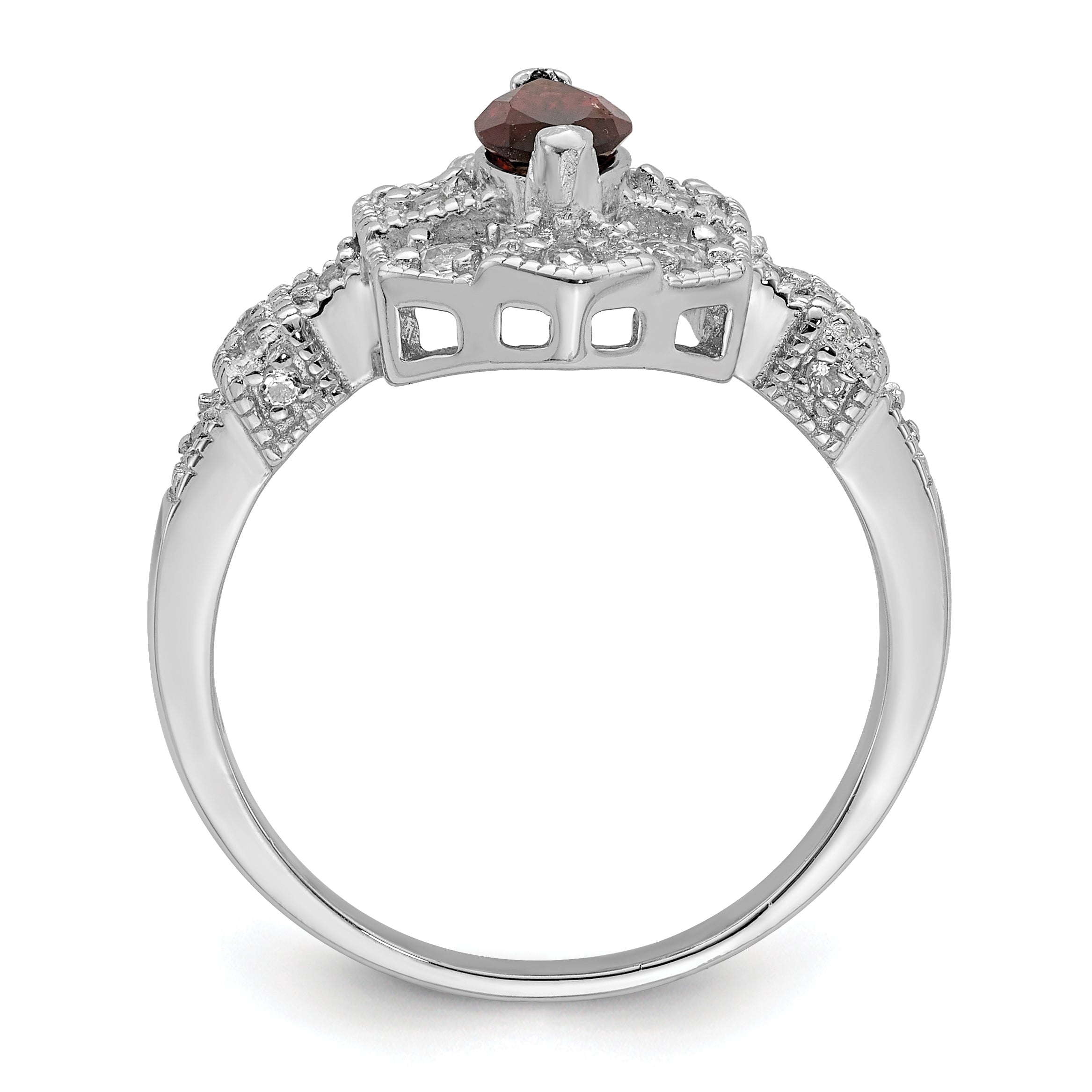 Sterling Silver Rhodium-plated Dark Red Marquise CZ Ring Secondary image