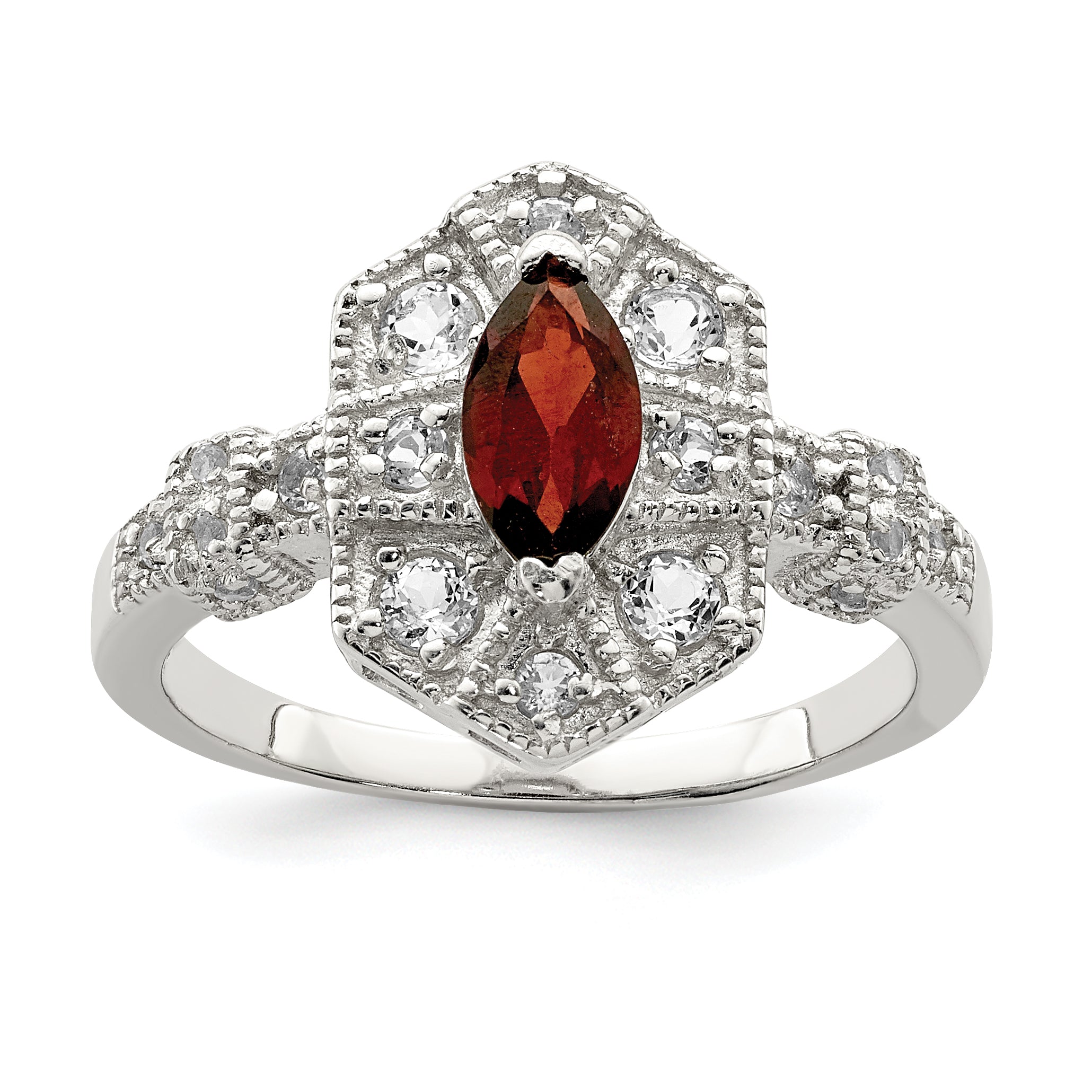Sterling Silver Rhodium-plated Dark Red Marquise CZ Ring Main image