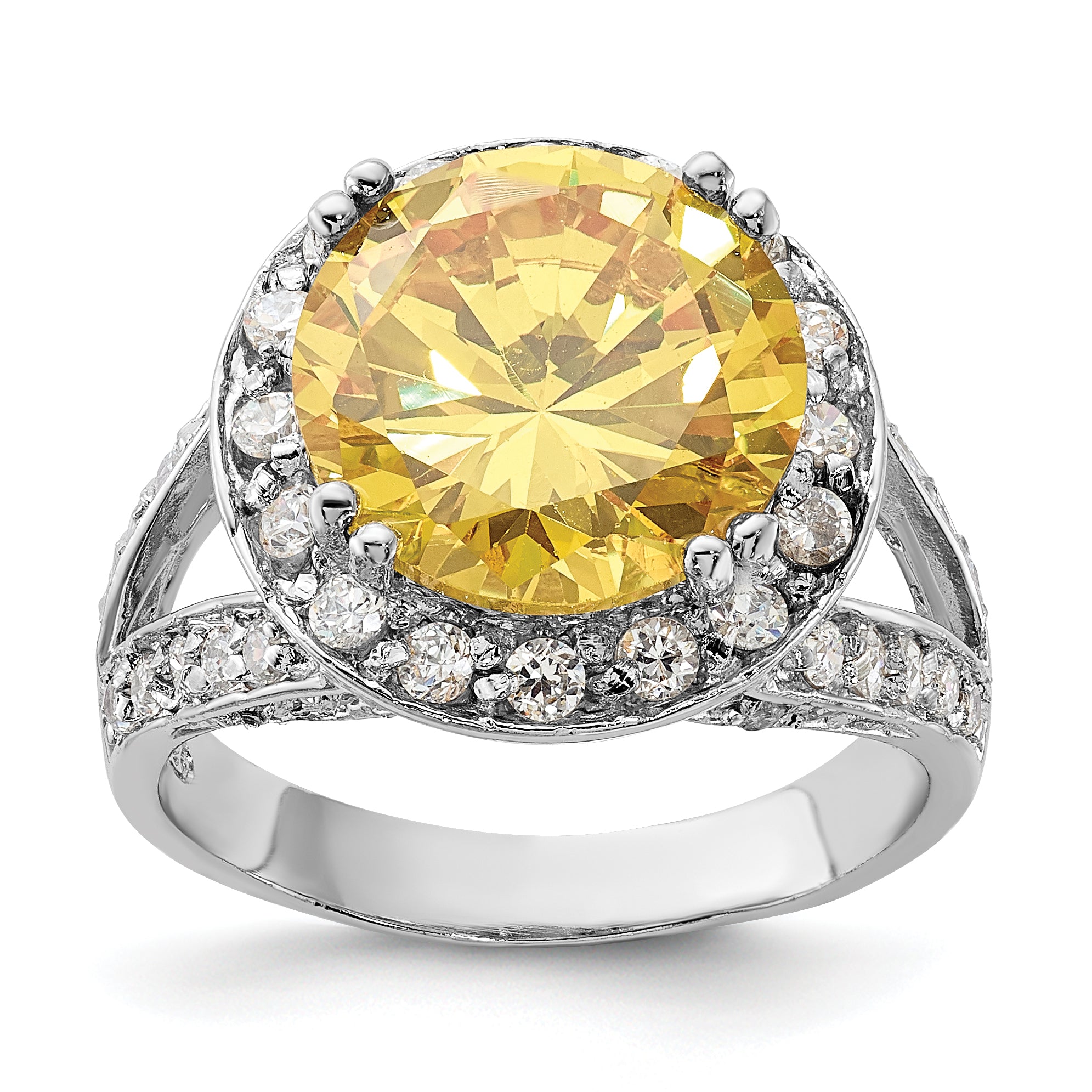 Sterling Silver Polished Yellow & Clear CZ Ring Main image