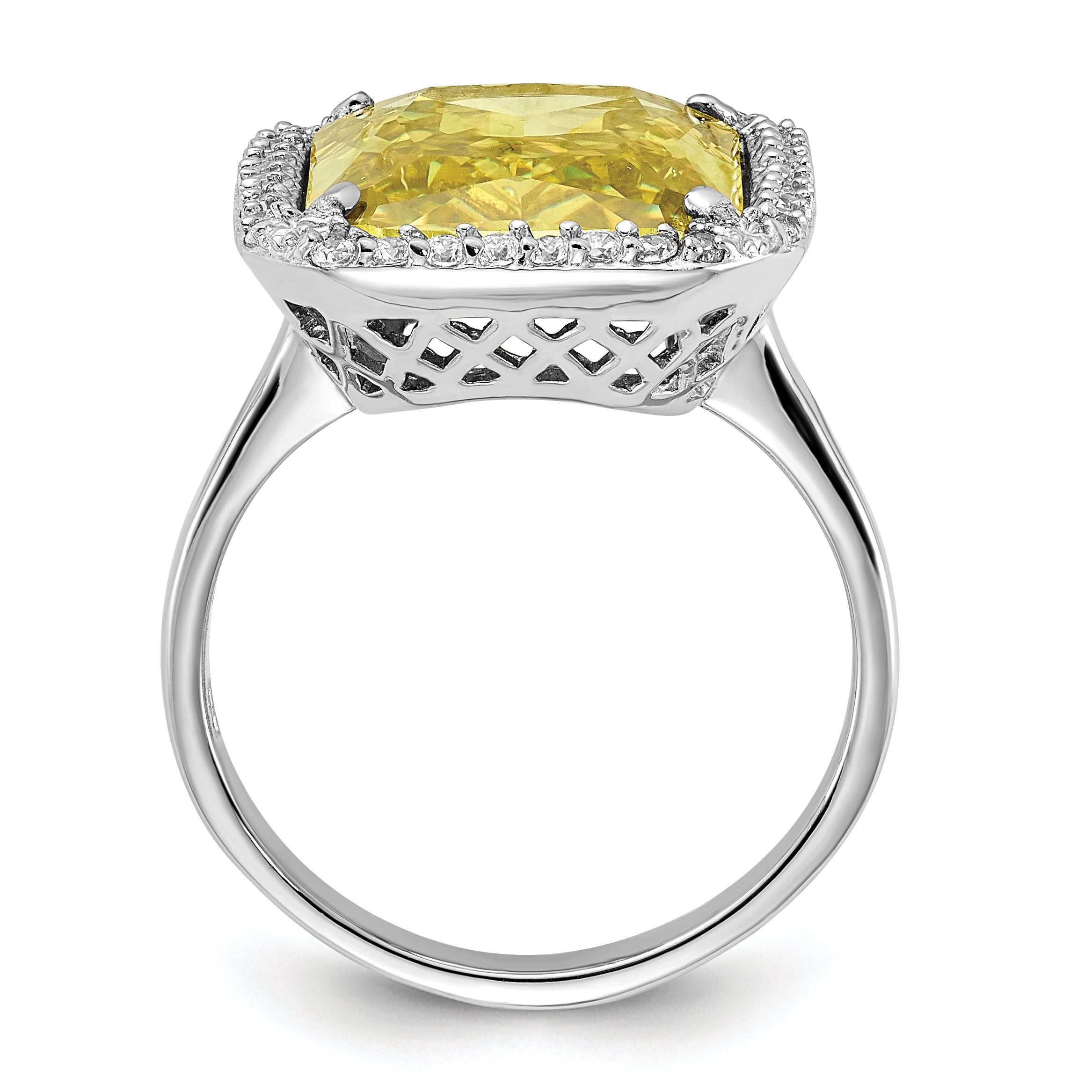 Sterling Silver Polished Light Green & Clear CZ Rectangle Halo Ring Secondary image
