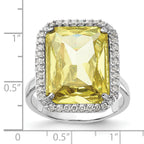 Sterling Silver Polished Light Green & Clear CZ Rectangle Halo Ring