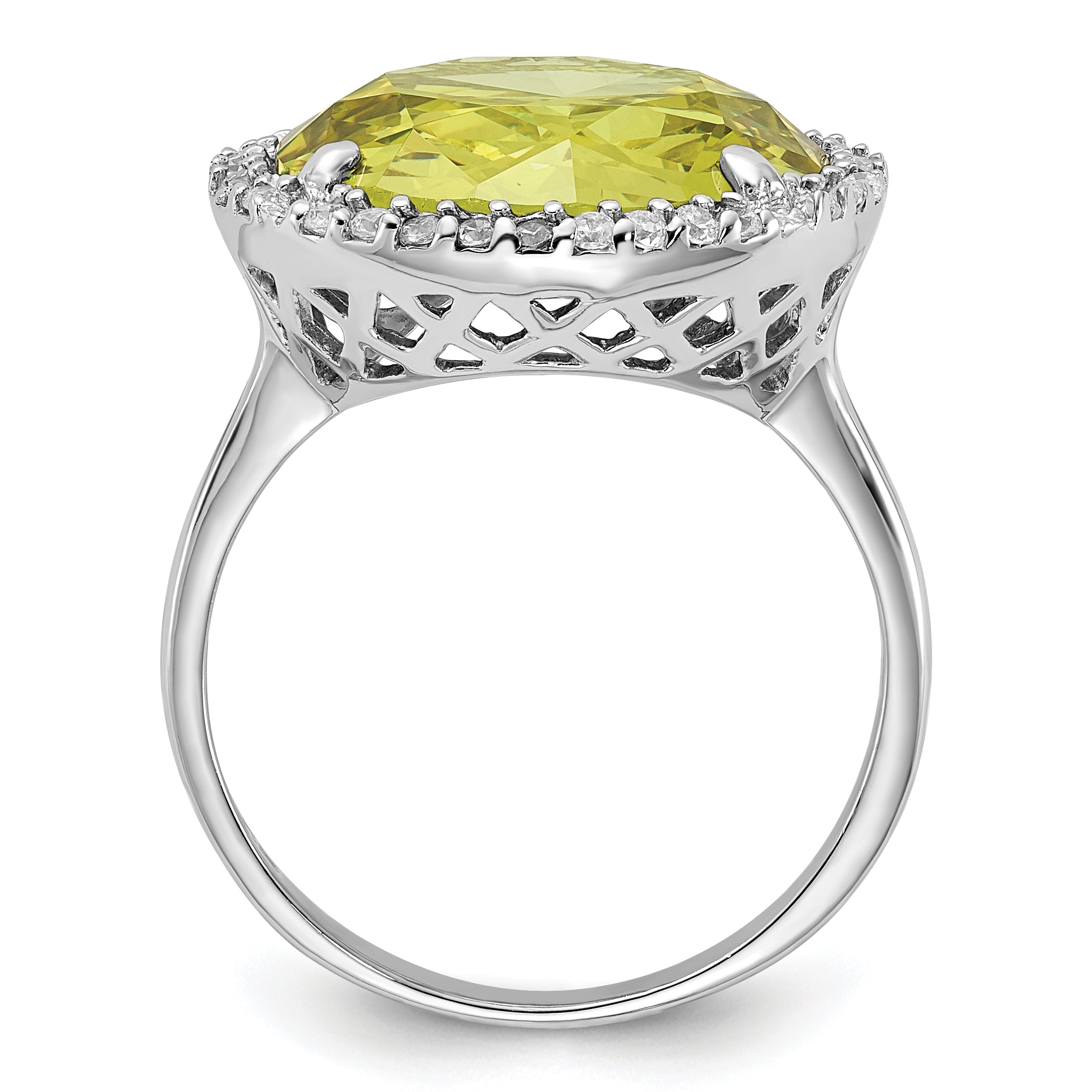 Sterling Silver Polished Light Green & Clear CZ Halo Circle Ring Secondary image