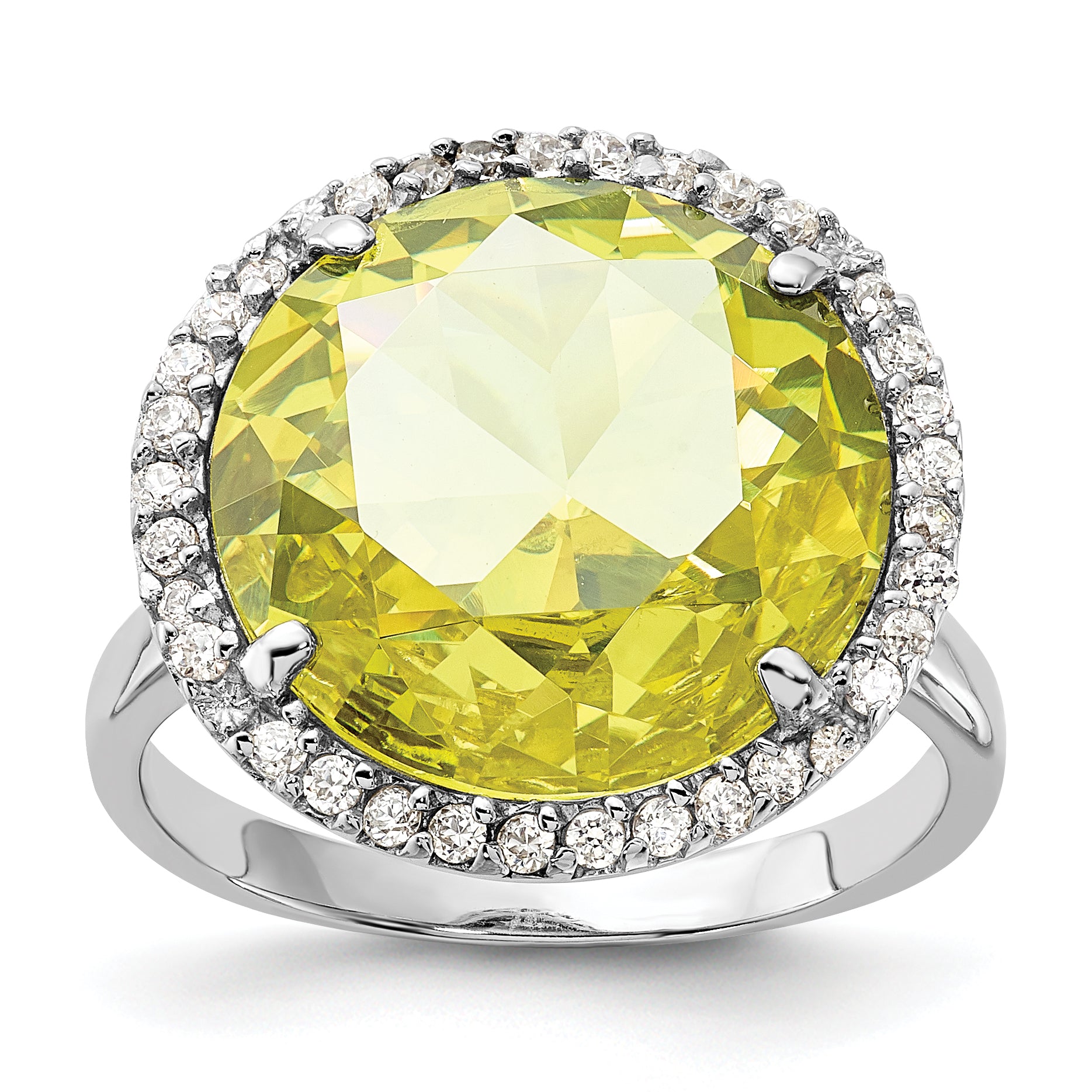 Sterling Silver Polished Light Green & Clear CZ Halo Circle Ring Main image