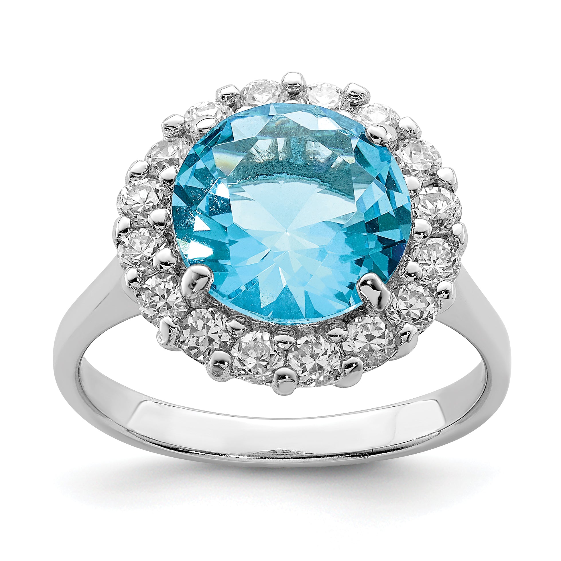 Sterling Silver Rhodium-plated Blue & Clear CZ Ring Main image