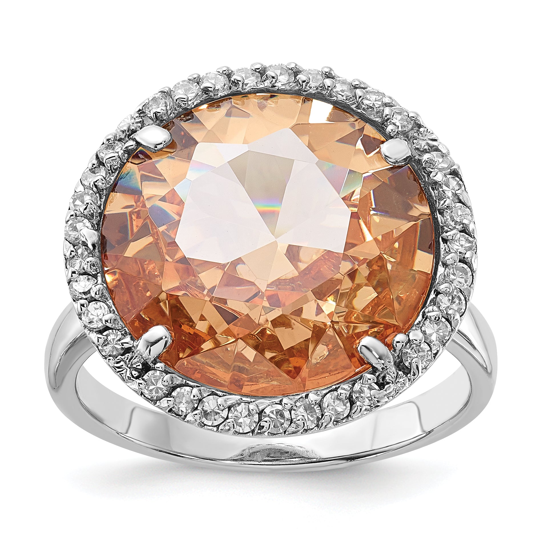 Sterling Silver Polished Champagne & Clear CZ Circle Ring Main image