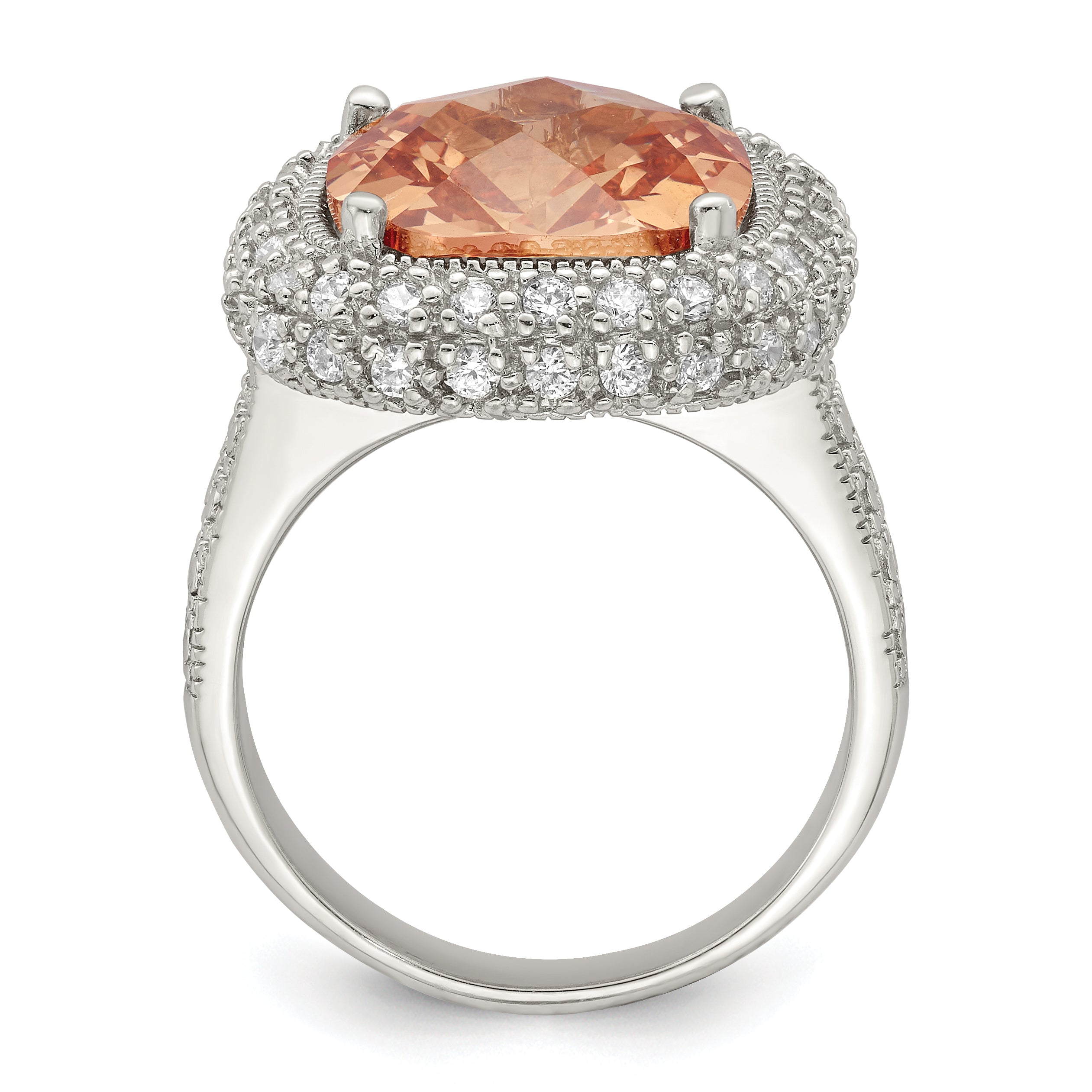 Sterling Silver Champagne & Clear Color CZ Ring