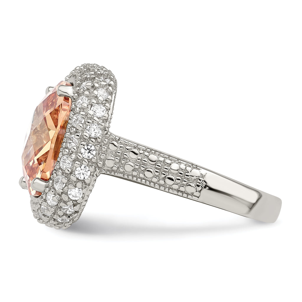 Sterling Silver Champagne & Clear Color CZ Ring